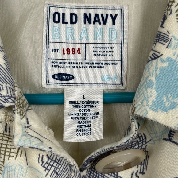 Old Navy Blue Floral Trench Coat Women’s Large – Vintage Y2K Spring Jacket - Picture 10 of 14